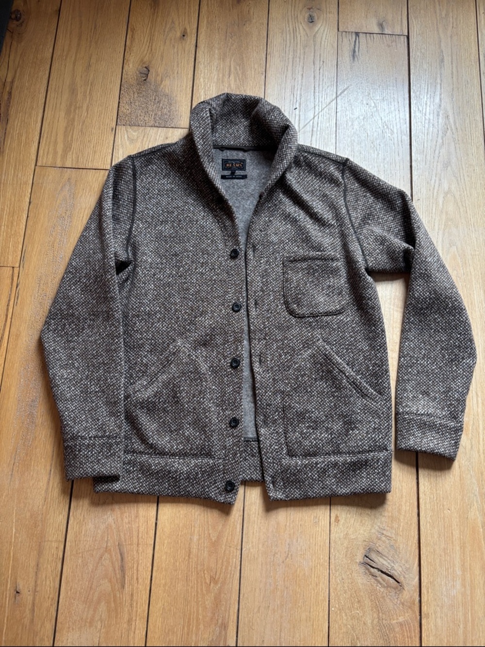 Men's Brown Shawl Collar Button-Front Cardigan